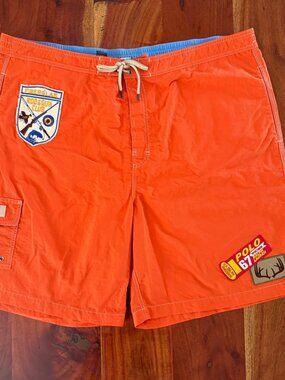 POLO RALPH LAUREN 1 OF 1 ORANGE ROD & GUN FISHING HUNTING SWIM TRUNKS SHORTS 2XB